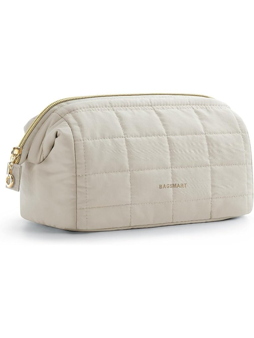 Women Makeup Bag Cosmetic Bag Wide Open, Beige, M, Wide-open Travel Makeup Bag